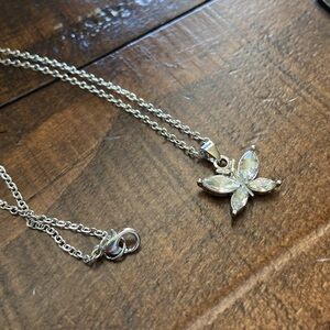 Silver Tone Butterfly Rhinestone Pendant Necklace